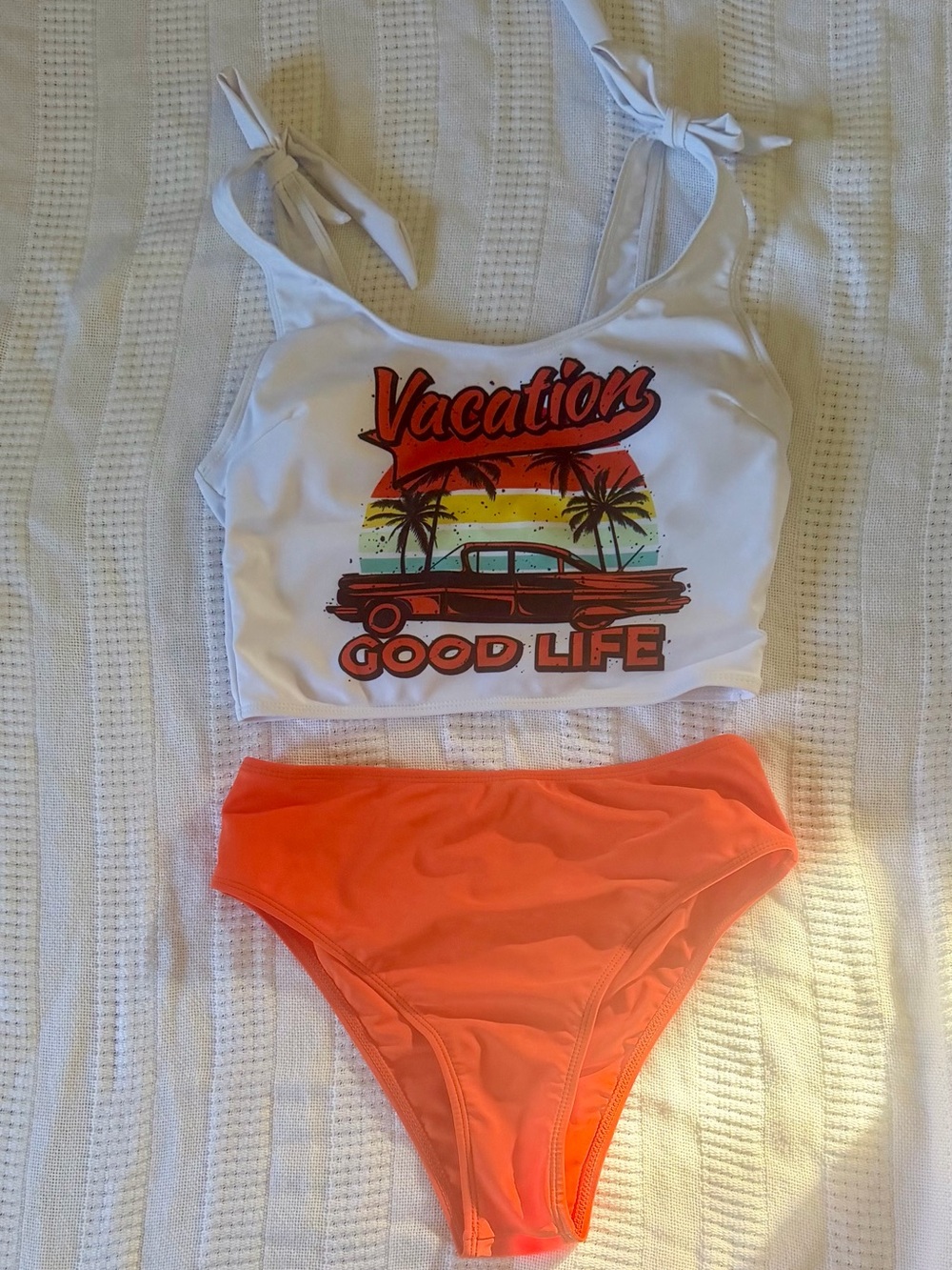 Vacation Good Life White & Orange Bikini Set